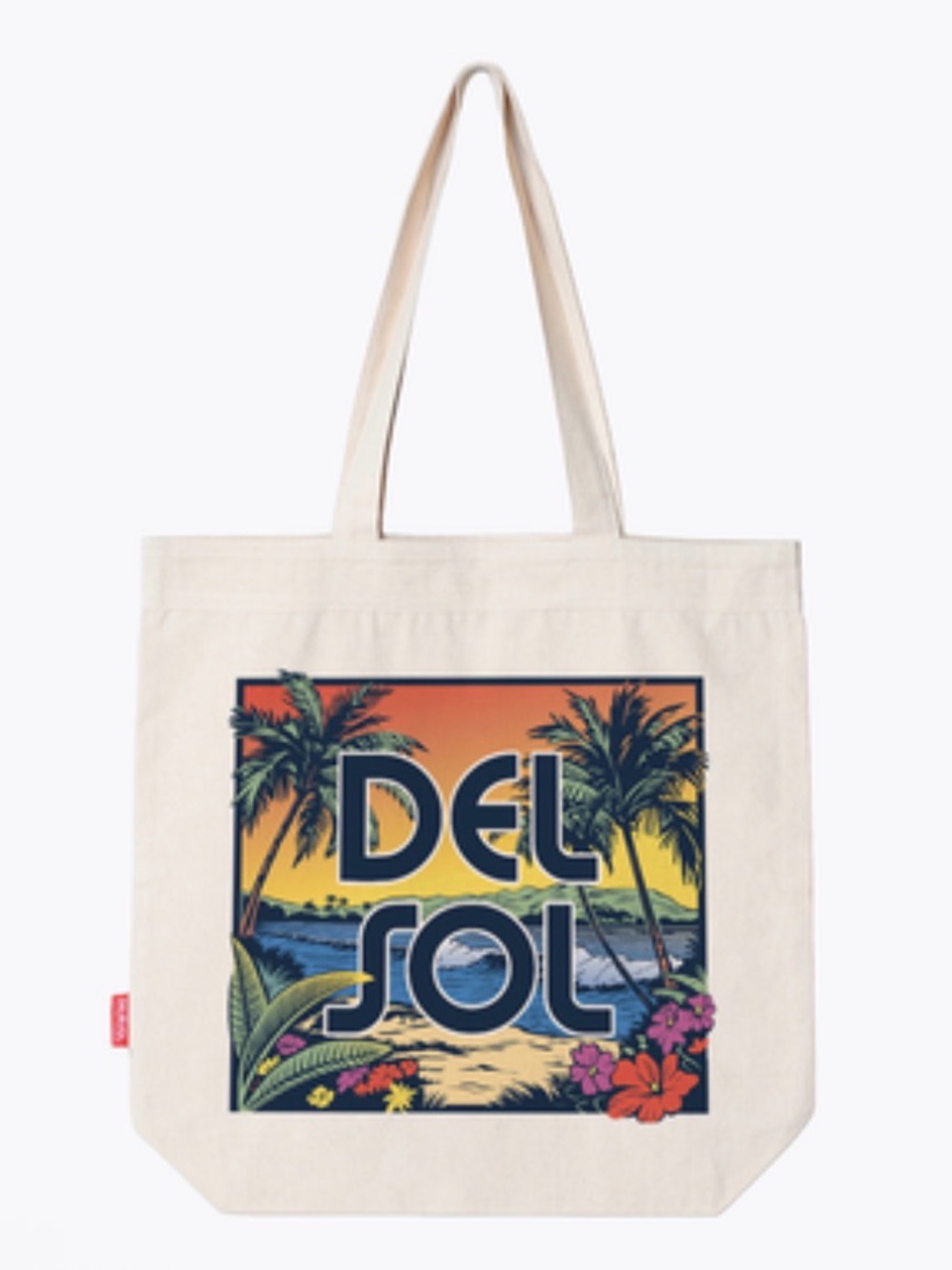 Del Sol Color Changing Canvas Tote Bag in Natural with Navy Print